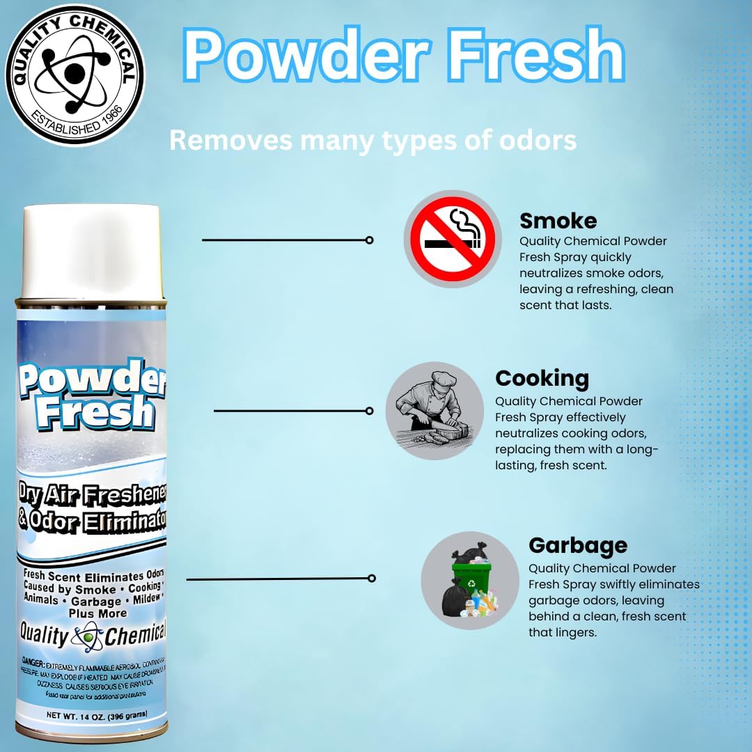 Quality Chemical Powder Fresh - The Most Powerful Dry Air Freshener - Best Room Deodorizer and Air Spray for a Fresh and Clean Home 10 oz Can (Pack of 12)
