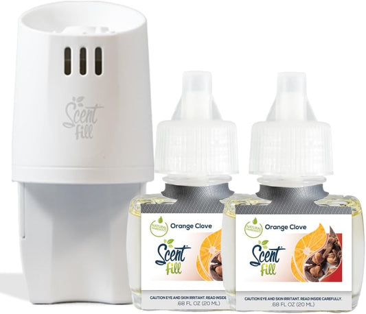 Scent Fill Orange Clove Plug in Air Freshener, Scented Oil Refills, 2 Refills + Diffuser