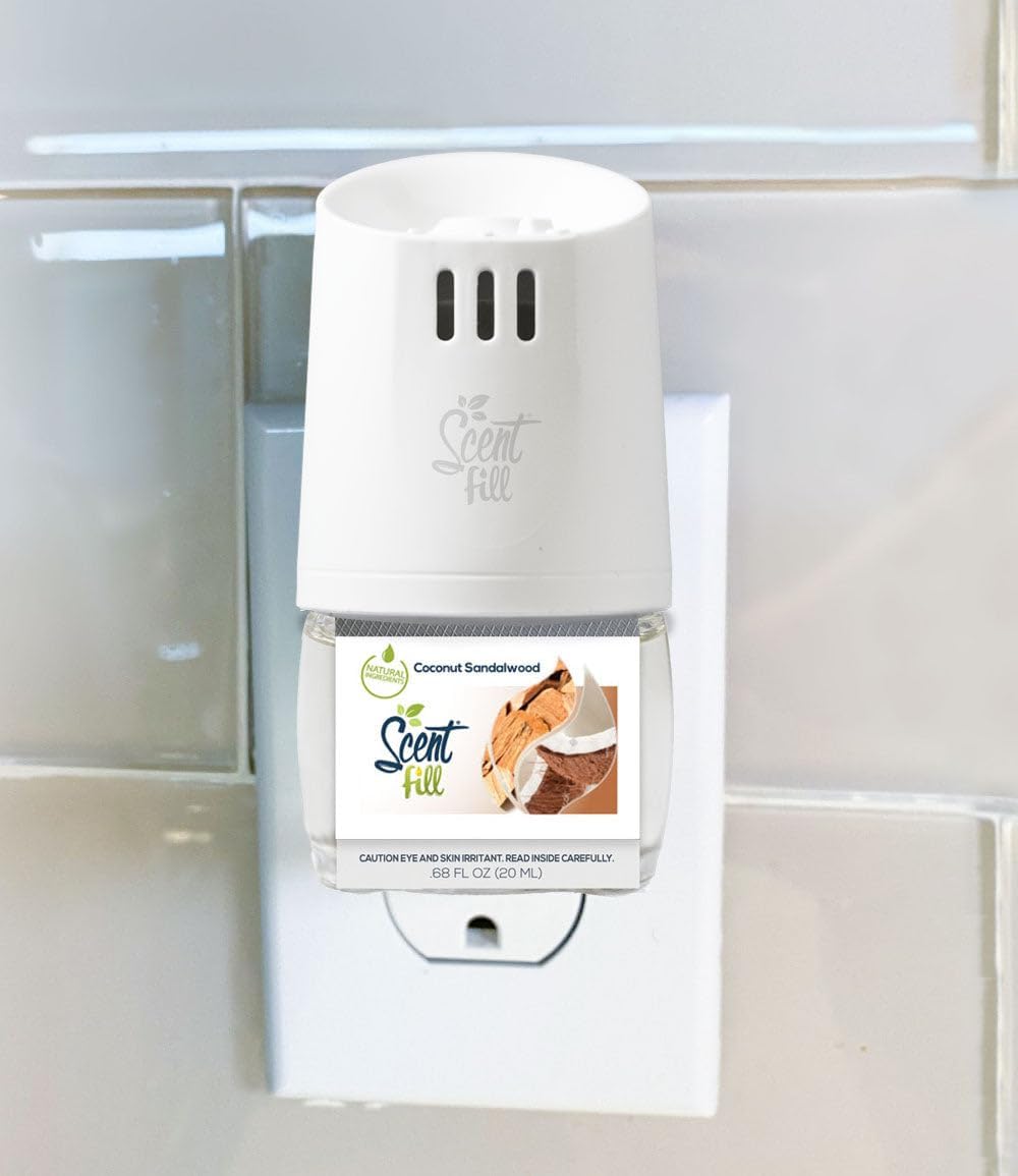 Scent Fill Coconut Sandalwood Plug in Air Freshener, Scented Oil Refills, 2 Refills + Diffuser
