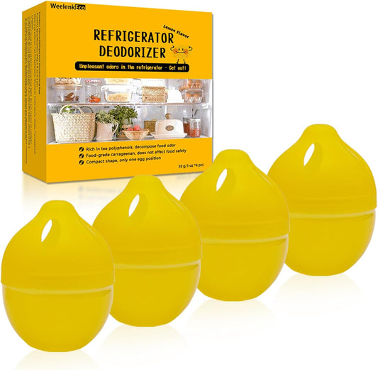 Refrigerator Deodorizer, Fridge Deodorizer More Effective Than Baking Soda, Refrigerator Odor Absorber for Refrigerator Freezer and Freezer Compartments, Natural Gel，(4 Pcs/Lemon Flavor)