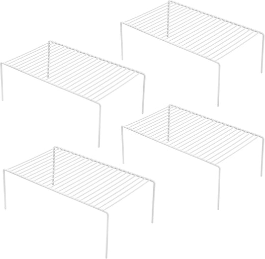 iPEGTOP Large (15.7 x 9.4 Inch) Kitchen Freezer Cabinet Storage Shelf, Set of 4 Rustproof Metal Wire Shelves Spice Shelf Rack Cupboard Organizer for Fridge Pantries Countertops Utensils, White