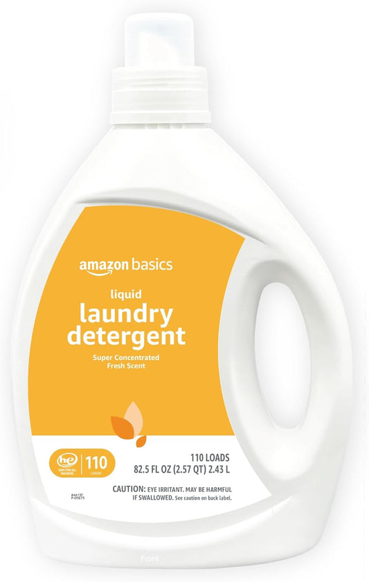 Amazon Basics Laundry Detergent Liquid, Concentrated, Fresh Scent, 110 Loads, 82.5 Fl Oz (New Packaging)