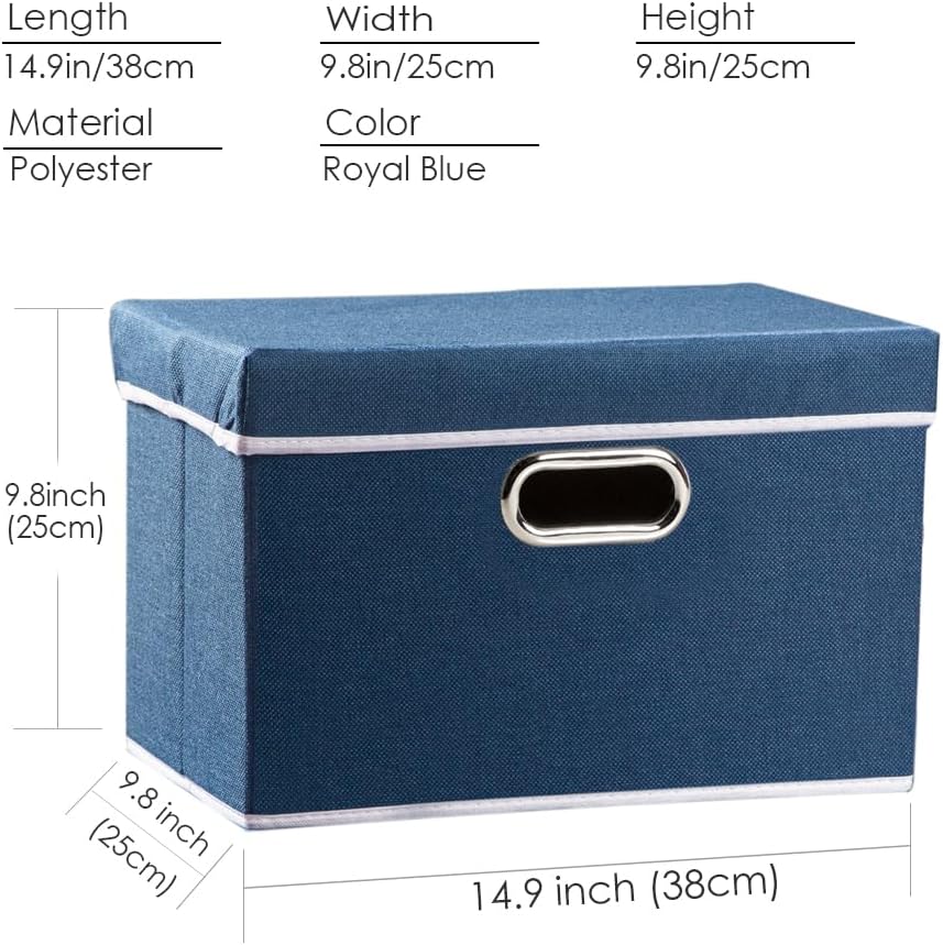 PRANDOM Collapsible Storage Bin with Lid [1-Pack] Fabric Foldable Storage Box Organizer Container Basket Cube with Cover for Home Bedroom Closet Office Nursery Royal Blue(14.9x9.8x9.8)