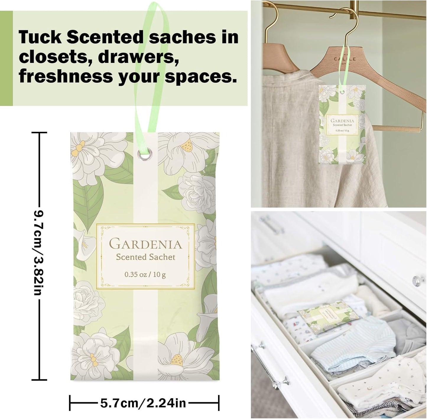 SCENTORINI Scented Sachets for Drawers and Closets, Gardenia Scent 14 Pack, Long-Lasting Sachets Bags Wardrobe Freshener, for Shoe Wardrobe, Cupboard