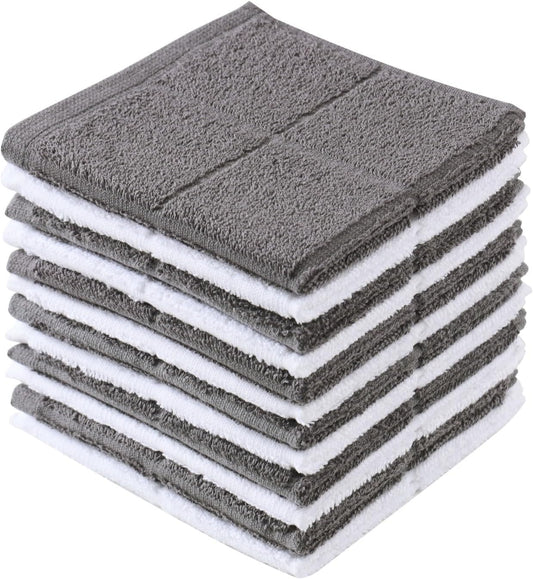 Glynniss Dishcloths Kitchen Highly Absorbent Dish Rags 100% Cotton Dish Cloths for Washing Dishes (Grey White)