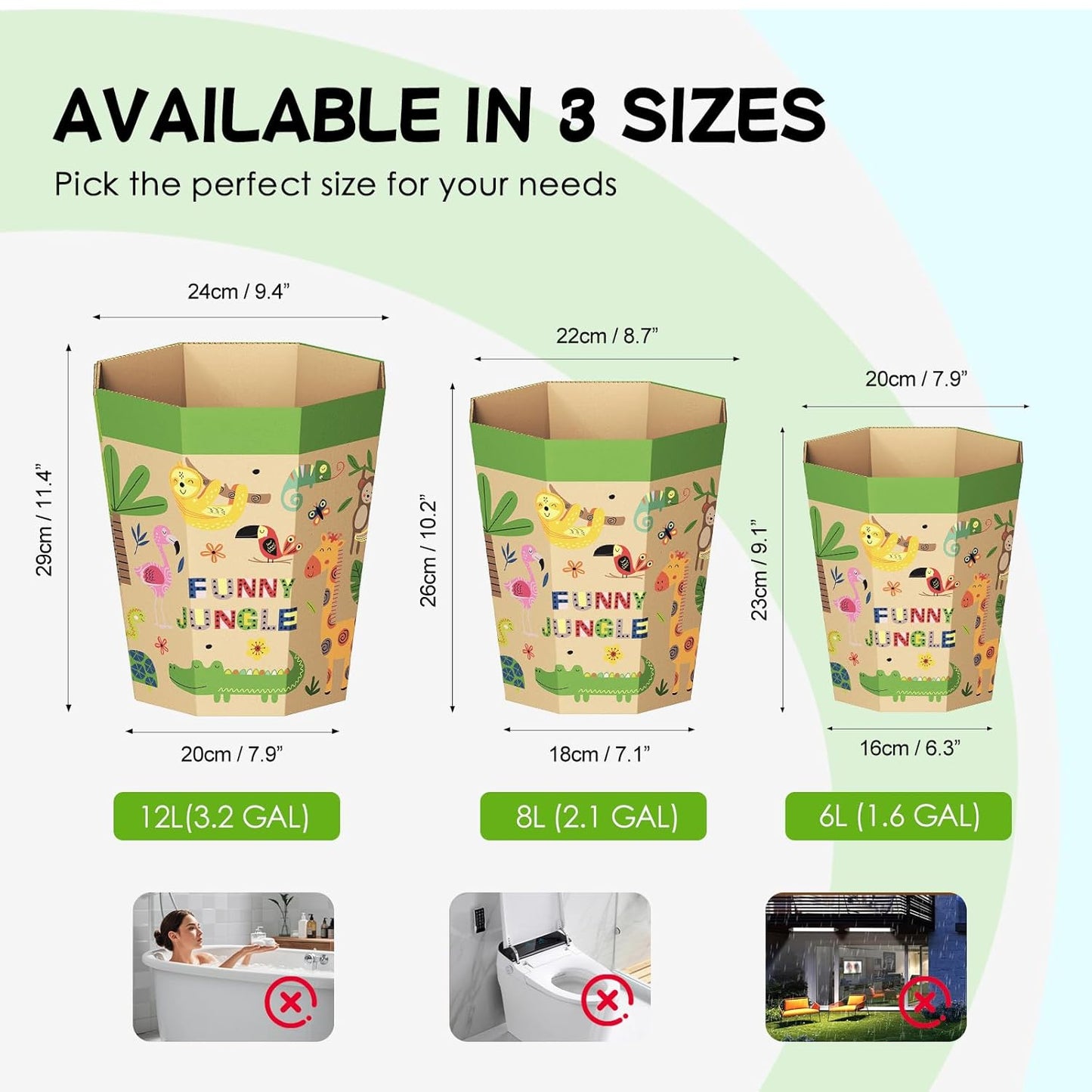 6-Pack Cardboard Trash Can – Foldable, Recyclable, Plastic-Free & Reusable Small Waste Paper Basket for Kids - Garbage Bin Perfect for Bedrooms, Playrooms, Children's Room & Outdoor (3.2 Gallon)