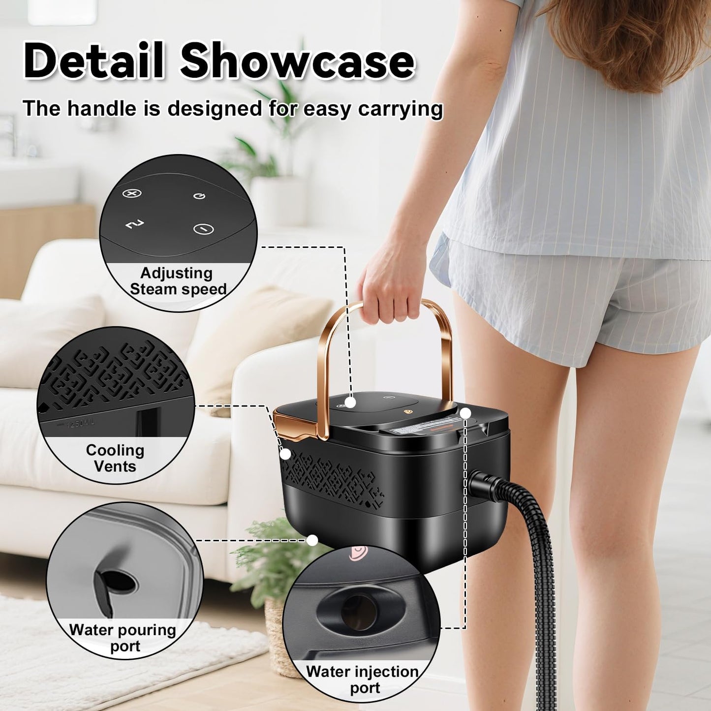 Steam Cleaner for Home, 2500W Portable Handheld Steamer for Cleaning, Large Capacity Tank Pressurized Steam Cleaning Machine for Car, Bathroom, Kitchen, Furniture, Grout, Floor, Tile
