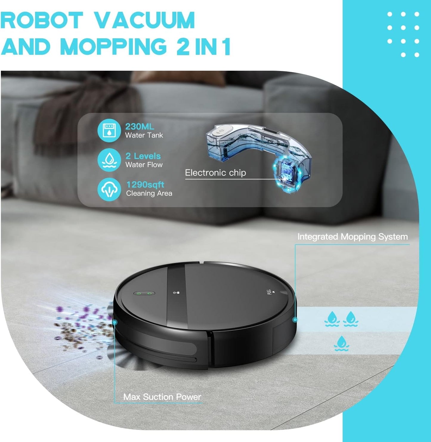 Robot Vacuum and Mop Combo, App/Alexa Control, Smart Robot Vacuum Cleaner, Ultra-Thin, Automatic Recharge Robotic Vacuum Cleaner for Pet Hair/Carpet/Hard Floor