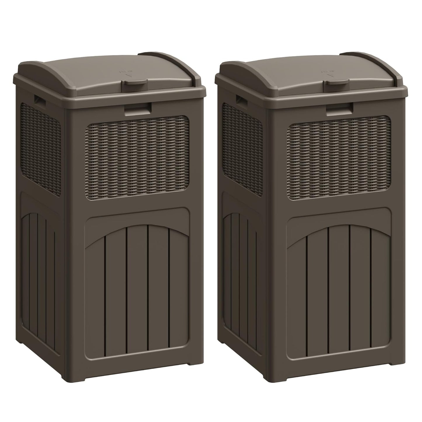 Flamaker 30 Gallon Trash Can, Resin Outdoor Garbage Can with Lid, Waterproof Hideaway Patio Waste Bins for Outside Use (2 Pack, Deep Brown)