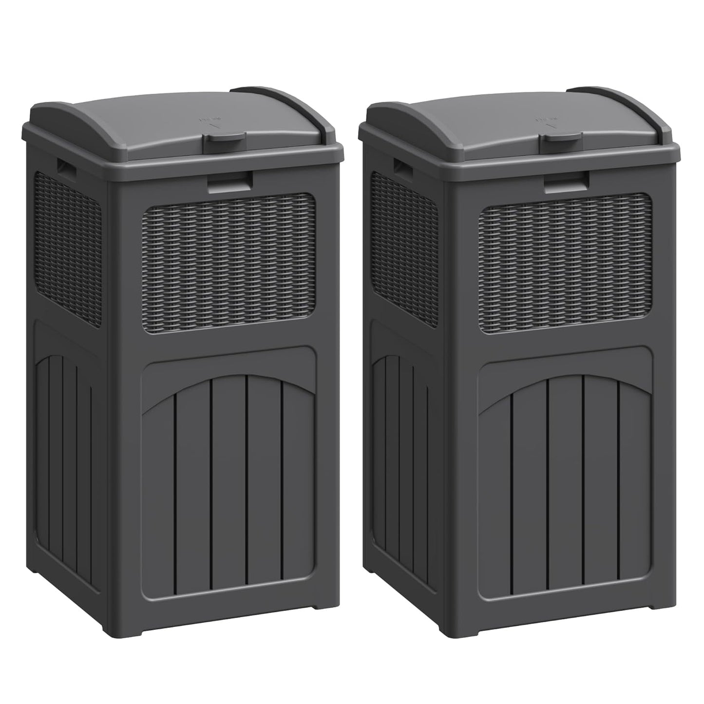 Flamaker 30 Gallon Trash Can, Resin Outdoor Garbage Can with Lid, Waterproof Hideaway Patio Waste Bins for Outside Use (2 Pack, Gray)