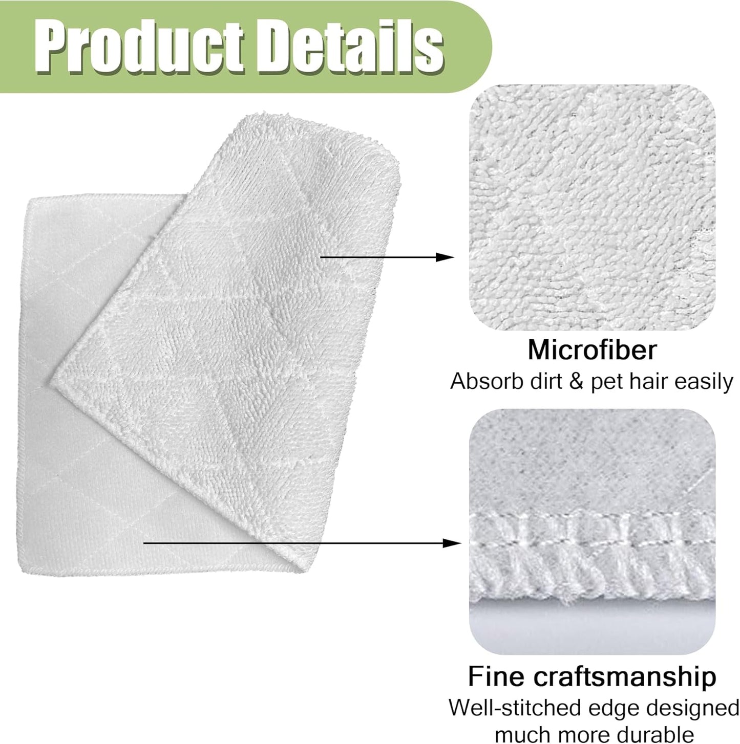 Light 'N' Easy Steam Mop Pads Replacement Reusable for S3601 S3101 S7326 7688ANB 7688ANW Floor Microfiber Cleaning Cloths (6 Pack)