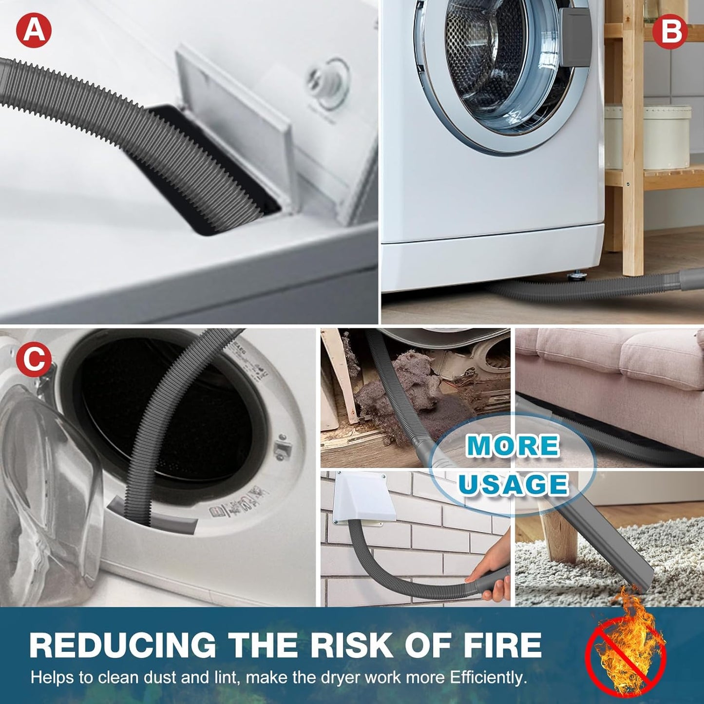 Sealegend 15-Piece Dryer Vent Cleaner Kit Omnidirectional Dryer Cleaning Kit Include 30 Feet Dryer Vent Brush, Black Dryer Lint Vacuum Attachment&Dryer Lint Trap Brush, Vacuum & Dryer Adapters