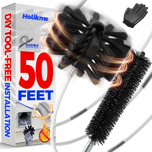 Holikme 50 Feet Dryer Vent Cleaner Kit Lint Remover Flexible Dryer Vent Cleaning Brush Extends Up to 50 Feet