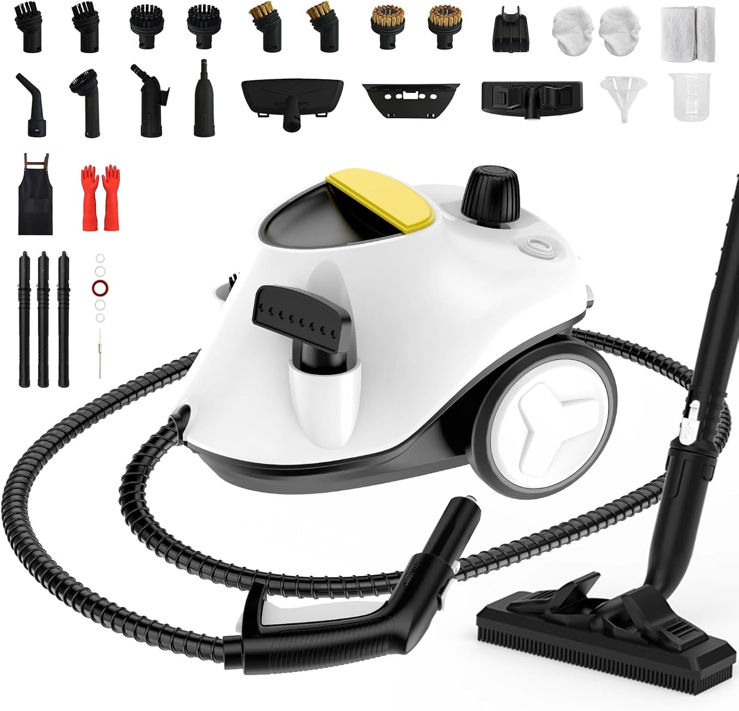 Steam Cleaner, Multipurpose Portable Canister Steamer，Portable Steam Cleaner with 27Accessories, 3 Minutes Fast Heating，for Floors, Windows,Mirrors,kitchens, Glass,Grout and Cars (White)