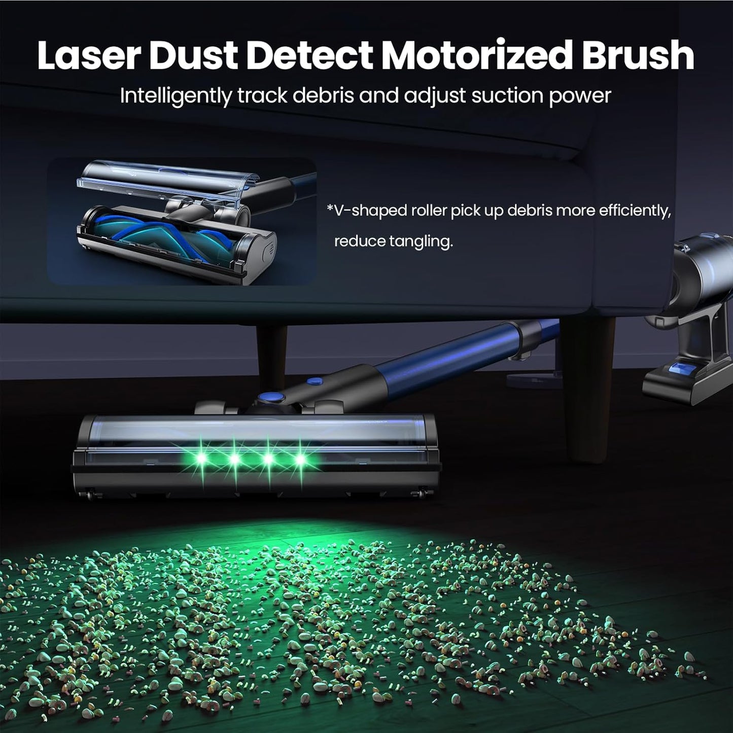 V25 Cordless Vacuum Cleaner, 680W 60Kpa Powerful Stick Vacuum with Dust Sensor, Digital Display, 4000mAh Rechargeable Battery up to 60Mins, Versatile for Pet Hair, Floor, Carpet (Royal)