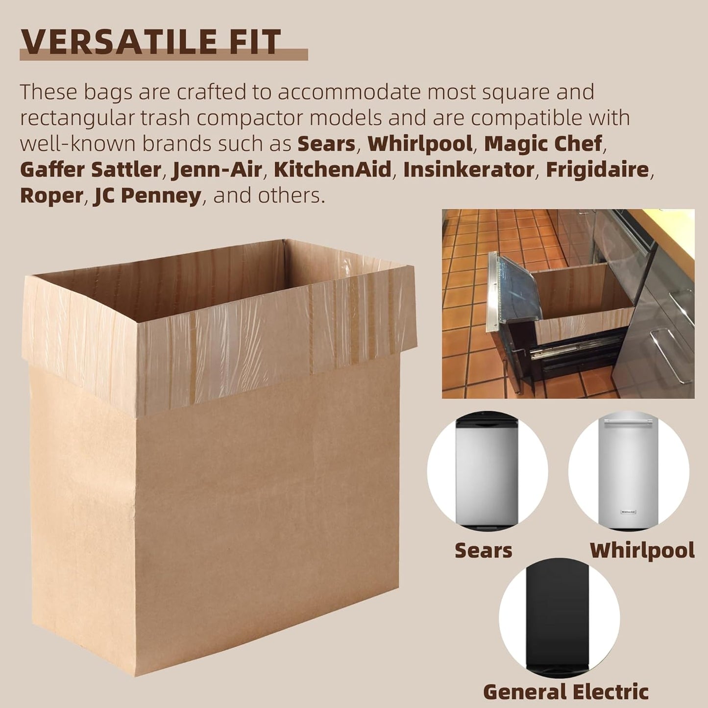 (20-Pack) Calvana Super Strong Compactor Bags, Heavy-Duty Kitchen Paper Trash Bags with Leak Proof Plastic Liner, Fits GE Model Compactors with Rectangular Containers, Includes 20 Sticker Seals