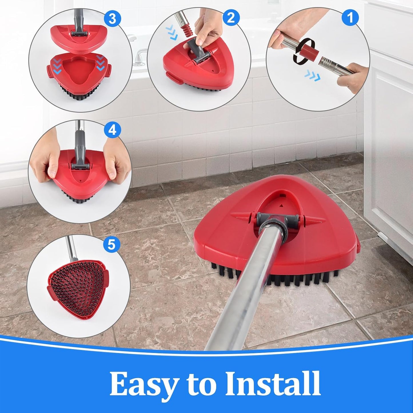 Mop Handle for Ocedar, Spin Mop Handle Replacement for O Cedar, 4 Section 30" to 58" Mop Handles for Ocedar Spin Mop, Include Mop Stick, Upgrade Mop Scrubber Head and Mop Base for Cedar Mop