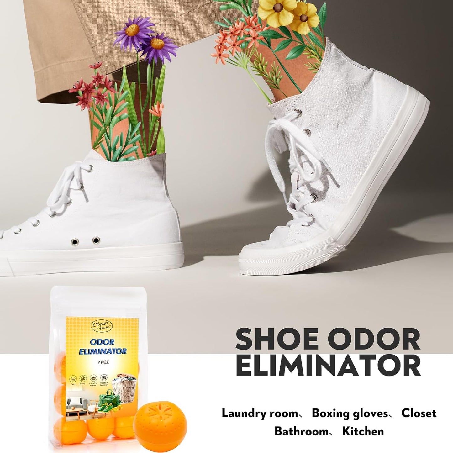 9 Pack Baking Soda Deodorizers, Shoe Deodorizer Balls, Air Freshener for Home, Odor Eliminator for Closets Bathroom Pets, Up to 180 Days