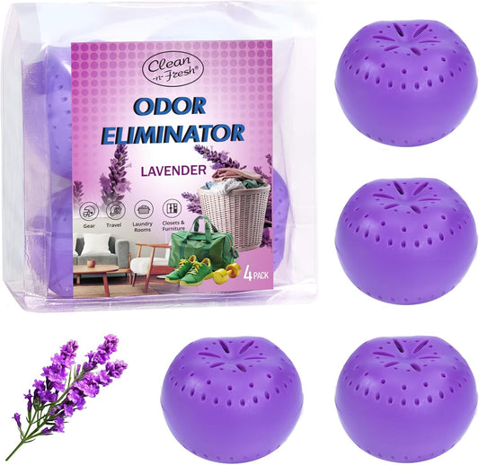 4 Pack Baking Soda Deodorizers, Lavender Scent Shoe Deodorizer Balls, Air Freshener for Home, Odor Eliminator for Closets Bathroom Pets, Up to 80 Days