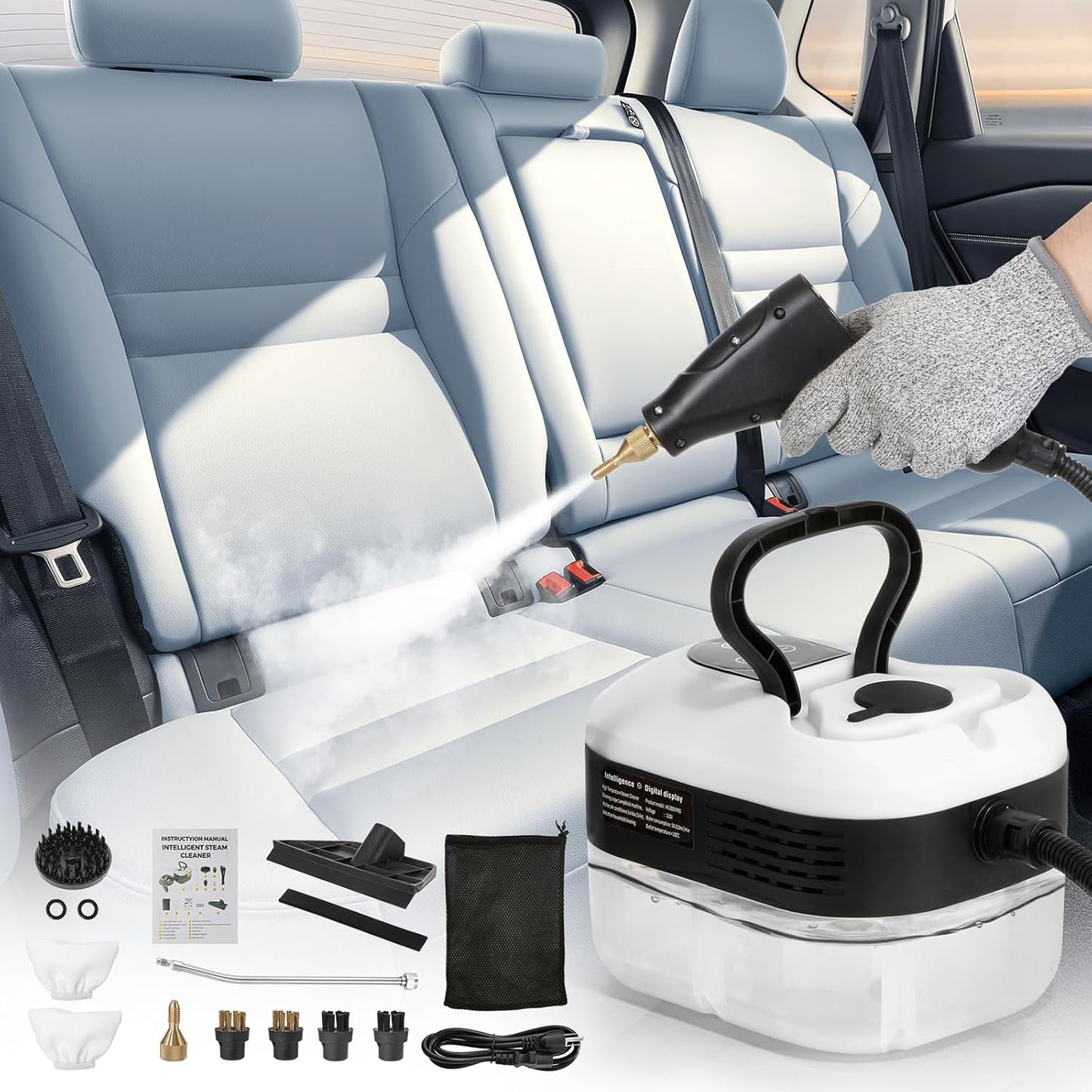 BEAMNOVA Steam Cleaner for Car Detailing 1.2L (41oz) Water Container Handheld Steamer for Cleaning Portable Steam Gun High Pressure Multipurpose Steam Machine, White