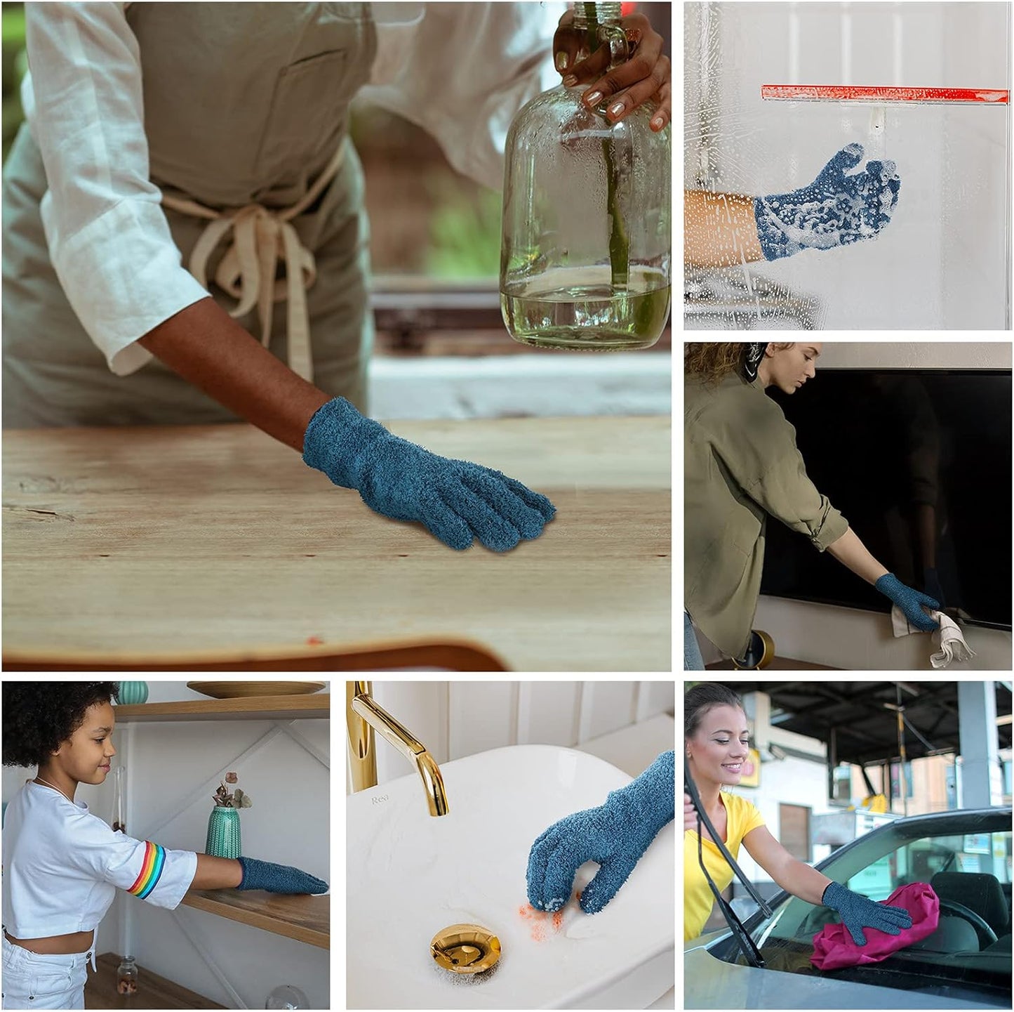 Patelai 2 Pairs Microfiber Gloves for plants Dusting Cleaning Glove Mittens House Cars Blinds Dusting(Blue, Large)