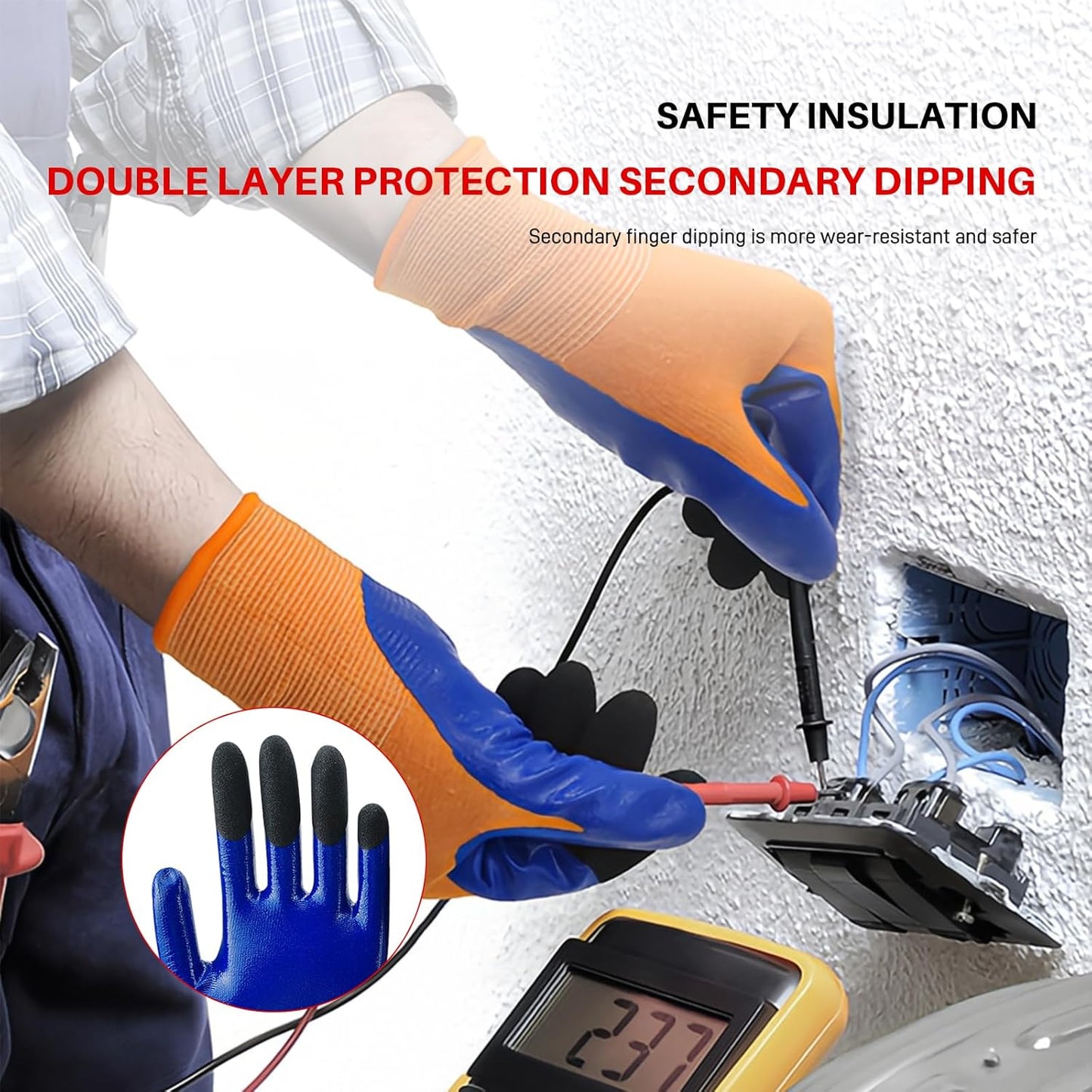 Electrical Gloves For Men - 400V Low Voltage Insulated Electrician Safety Gloves,Flame Retardant,Arc Resistant,Anti Slip Rubber Work Gloves(Large)