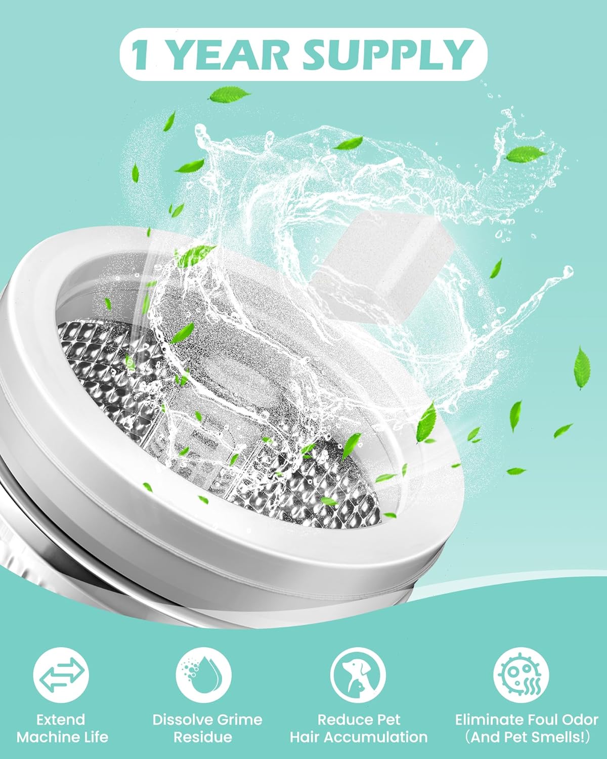 Washing Machine Cleaner Tablets: 24 Pack Deep Cleaning For HE, Front Loader & Top Load Washer, Removes Pet Hair, Odors, Designed for Pet Owners, Septic Safe, 12 Month Supply, Orange 11G