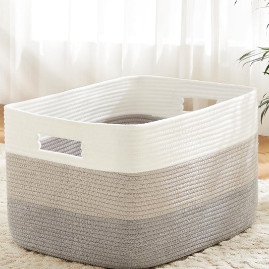 Blanket Basket,Rectangle Woven Baskets for Storage,30L Laundry Basket for Decorative Nursery Blanket,Toys,Dirty Clothes and Magazine in Shelves,Baby Room,and Living Room