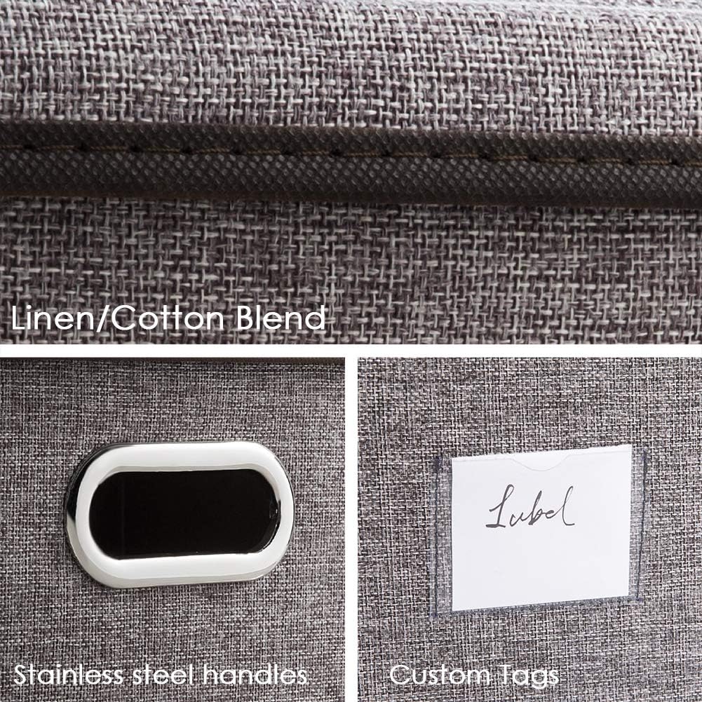 PRANDOM Extra Large Collapsible Storage Bins with Lids [3-Pack] Linen Fabric Foldable Storage Baskets Boxes Organizer Containers Cube with Cover for Bedroom Closet Office Nursery (22.8x15.75x13.8)